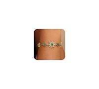 Agriajun Gold Silver Sun Colorful Flower link Bracelet for Woman, Adjustable CZ Rhinestone Star Box Chain Bracelets Prom Jewelry Accessories Gifts, 5inches, Brass, no gemstone