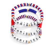 Agriajun President Election Gold Beads Stack Bracelets Set for Women, Boho Handmade Colorful Kamala Harris 'LA Merchandise 2024 Bracelet Jewelry Gift, 7inches, Plastic, no gemstone