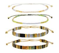 Agriajun Tila Flat Beads Bracelets Stack Set for Women, Handmade Gold Beads Gemstone Colorful Stretch String Bracelet Outfit Accessories Jewelry Gift., 5inches, Glass, no gemstone