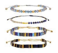 Agriajun Tila Flat Beads Bracelets Stack Set for Women, Handmade Gold Beads Gemstone Colorful Stretch String Bracelet Outfit Accessories Jewelry Gift., 5inches, Glass, no gemstone