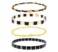 Agriajun Tila Flat Gold Beaded Bracelets Stack Set for Women,Trendy Handmade Miyuki Colorful Beads Stretch Bracelet Festive Outfit Accessories Jewelry Gift., 5inches, Gold, No Gemstone