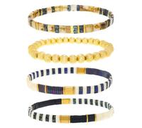 Agriajun Tila Flat Gold Beaded Bracelets Stretch Set for Women,Handmade Miyuki Glass Square Beads Stack Bracelet Festive Friendship Accessories Jewelry Gift., 5inches, Gold, No Gemstone