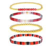 Agriajun Tila Flat Gold Beaded Bracelets Stretch Set for Women,Handmade Miyuki Glass Square Beads Stack Bracelet Festive Friendship Accessories Jewelry Gift., 5inches, Glass, No Gemstone
