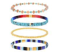 Agriajun Tila Flat Gold Beaded Bracelets Stretch Set for Women,Handmade Miyuki Glass Square Beads Stack Bracelet Festive Friendship Accessories Jewelry Gift., 5inches, No Gemstone