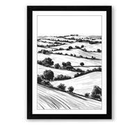 Agricultural Landscape Minimalist Framed Wall Art Print A2 (59.4×42cm) Black, Wall Decor for Living Room, Bedroom, Office & Home, Ready to Hang, Art Gift