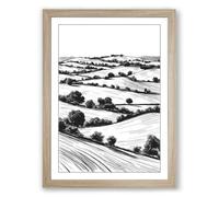 Agricultural Landscape Minimalist Framed Wall Art Print A4 (29.7×21cm) Oak, Wall Decor for Living Room, Bedroom, Office & Home, Ready to Hang, Art Gift