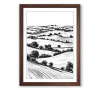 Agricultural Landscape Minimalist Framed Wall Art Print A4 (29.7×21cm) Walnut, Wall Decor for Living Room, Bedroom, Office & Home, Ready to Hang, Art Gift