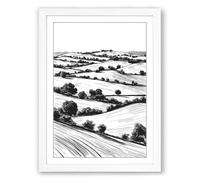 Agricultural Landscape Minimalist Framed Wall Art Print A4 (29.7×21cm) White, Wall Decor for Living Room, Bedroom, Office & Home, Ready to Hang, Art Gift