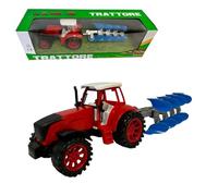 Agricultural Tractor with Trailer - Large Toy with Tank Wagon, Plough, Animal Carrier - Farm Friction Tractor (Plow)