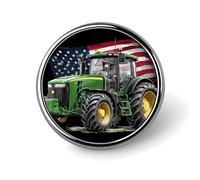 Agriculture Farm Tractor with U.S.A. Flag Enamel Lapel Pin Round Badge Brooches for Women Men Jewelry Backpack Hats Decor