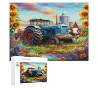 Agriculture Vintage Tractor 500 Piece Jigsaw Puzzles Adults Kids Rural Life Jigsaws Dining Room Decor Accent Whimsical Challenging Puzzle Stress Relief 500 PCS