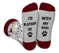 AGRIMONY Funny Animals Socks for Men Women - I'D Rather Be with My Dog Novelty Funky Crazy Silly Crew Socks - Dog Dad Animal Lovers Valentines Fathers Day Birthday Christmas Fun Gift Stocking Fillers