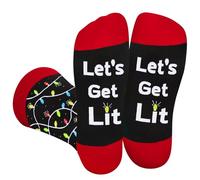 AGRIMONY Funny Christmas Socks for Men Women Teens Boys -Let‘s Get Lit Secret Santa Gifts Christmas Novelty Fun Crew Funky Cute Crazy Silly Socks Funny Xmas Stocking Fillers