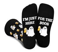AGRIMONY Funny Halloween Socks for Men Women Teen Boys - I’M JUST HERE FOR THE BOOS Ghost Spooky Beer Fun Novelty Crazy Funky Silly Cute Dress Crew Cool Socks - Halloween Beer Gifts Costumes