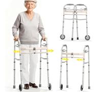 Agrish Folding Narrow Walker for Seniors - Lightweight Walking Frame with Wheels, Adjustable Width & Height, 350lbs Capacity, Compact Zimmer Frame for Elderly, Aluminum Walking Frames for Disabled