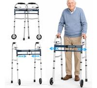 Agrish Narrow Walker for Small Spaces - Adjustable 5 Width and 10 Height Narrow Walker for Small Doorways, Folding Zimmer Frame with Wheels for Elderly, Lightweight Mobility Walking Frame