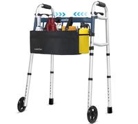 Agrish Narrow Walker for Small Spaces - Adjustable Height & Width, Lightweight Folding Mobility Walker with Wheels for Seniors & Disabled, Zimmer Frame with 2 Wheels, Supports 350 lbs