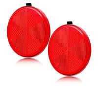 AGRISHOP 2x Trailer Round Reflectors Red Ø80mm Rear Self Adhesive Reflectors Red for Caravan Horsebox,Stick-on Red Round Reflector for Gate Posts E9