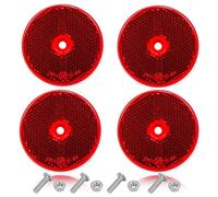 AGRISHOP Red Trailer Round Reflectors,Pack of 4,with Screws,E9-Approved,Ø60mm, Red Rear Reflectors Screw On for Gate Posts,Fence,Cat’s Eye,Round Reflector for RV Truck Caravan Bike (Red/Round/4Pack)