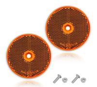 AGRISHOP Yellow Trailer Round Reflectors,Pack of 2,with Screws,E9-Approved,Ø60mm, Yellow Reflectors Screw On for Gate Posts,Fence,Cat’s Eye,Reflector For Agricultural Machines (Yellow/Round/2Pack)