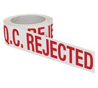 Agritel QC Rejected Printed Tape - 48mm x 66m - White with Red Safety Warning - Self-Adhesive Packaging Tape for Warehouses & Food Production - Pack of 6 Rolls