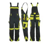 Agritrade Ak Men's Workwear Work Trousers Vis Grey-Yellow Bib & Brace Overalls Dungarees Multi Pocket Size Uk 36-38 Inch Eu-54