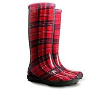 Agritrade AK Women Wellies Hawai Collection Lady Print Design PVC Wellington Rain Boots Flexible Durable Sole Removable Felt Insole - (Red Grille, 5)