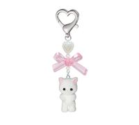 Agromusk Cute Cat Keychain,Fuzzy Kitty Cat Decor Gifts for Cat Lovers Y2K Heart Bow Ornament Pendent Women Girls Kawaii Cat Charms for Bags Backpack Wallet, White, One Size
