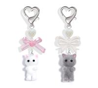 Agromusk Cute Cat Keychain, Fuzzy Kitty Decor Gift Cat Lovers Y2K Heart Bow Ornament Pendent Girls Kawaii Bag Charm, One Size, Faux Fur Metal Acrylic