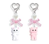 Agromusk Cute Cat Keychain, Fuzzy Kitty Decor Gift Cat Lovers Y2K Heart Bow Ornament Pendent Girls Kawaii Bag Charm, One Size, Faux Fur Metal Acrylic