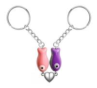 Agromusk Matching Heart Keychain,Cute Ceramic Fish Matching Couples Stuff Keyrings,Valentines Day Gifts for Him Her, Pink&purple, One Size