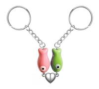 Agromusk Matching Heart Keychain,Cute Ceramic Fish Matching Couples Stuff Keyrings,Valentines Day Gifts for Him Her, Pink&green, One size