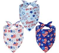 Agroon 4th of July Dog Bandanas XLarge 3PCS, 6 Pattern Red Blue White Scarf for Boy and Girl, Triangle Reversible Bibs Breed for Puppy Cats Pets