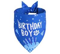 Agroon Birthday Dog Boy Bandana Blue Small 1PCS, Durable Triangle Reversible Scarf Bibs Handkerchief for Puppy Pet