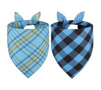 Agroon Boy Dog Bandanas Blue XLarge 2PCS, 4 Pattern Plaid or Stripe Scarf