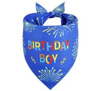 Agroon Boy Dog Birthday Bandana Blue Large 1PCS, Durable Triangle Reversible Scarf Bibs Handkerchief for Puppy Pet