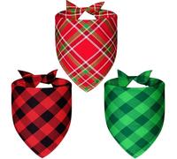 Agroon Christmas Dog Bandanas Plaid Large 3PCS, 6 Pattern Holiday Scarf for Boy and Girl, Triangle Reversible Bibs Breed for Puppy Pets
