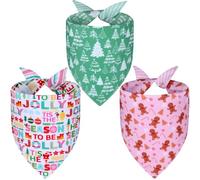Agroon Christmas Dog Bandanas Small 3PCS, 6 Pattern Holiday Stripe Scarf | Triangle Reversible Pink Red Green Bibs Breed Christmas Gift for Boy Girl Pets