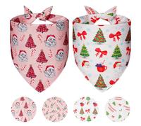 Agroon Cute Christmas Dog Bandanas Small 2PCS, 4 Pattern Holiday Scarf for Boy and Girl, Triangle Reversible Bibs Breed for Puppy Pets