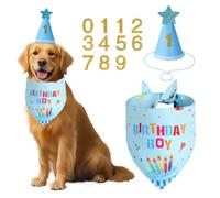 Agroon Dog Birthday Party Supplies with Hat Bandana Numbers, Light Blue Dog Birthday Set for XLarge Large Pets Puppy Boy
