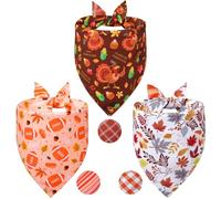 Agroon Fall Dog Bandanas Small 3PCS, 6 Pattern Thanksgiving Scarf for Boy and Girl, Pumpkin Leaves Flowers Triangle Reversible Bibs Breed for Puppy Pets