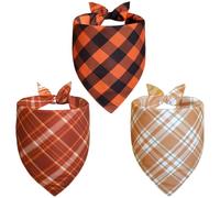 Agroon Fall Dog Bandanas XLarge 3PCS, 6 Pattern Thanksgiving Scarf for Boy and Girl, Plaid and Stripe Triangle Reversible Bibs Breed for Puppy Pets