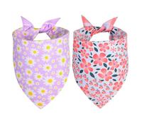 Agroon Spring Summer Dog Bandanas Girl Small 2PCS, Purple Pink Daisy Scarf, Durable Triangle Reversible Bibs Handkerchief for Puppy Pet