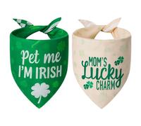 Agroon St. Patrick's Day Dog Bandanas Large 2PCS, 4 Pattern Green Scarf for Boy and Girl, Triangle Reversible Bibs Breed for Puppy Pets