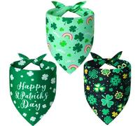Agroon St. Patrick's Day Dog Bandanas Large 3PCS, 6 Pattern Green Scarf for Boy and Girl, Triangle Reversible Bibs Breed for Puppy Pets