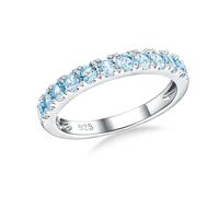 AGRULE Bezel Set Birthstone 14K Gold Sterling Silver Stackable Half Eternity Ring 2.5mm Wide Ruby Amethyst Sapphire Emerald Green Aquamarine Ring for Women Gift Box, 8, 5A Cubic Zirconia, Aquamarine