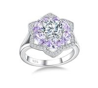 AGRULE Clover Ring Flower Rings White Gold Plated Sterling Silver 5A Cubic Zirconia and Birthstone Engagement Ring for Mom Lover Gift Size 6-10, Alexandrite Cubic Zirconia, Created Alexandrite