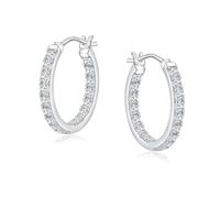 AGRULE Diamond Hoop Earrings Sterling Silver Hypoallergenic Classic Chunky Full Gemstone Luxury Earrings for Women Wedding Daily or Party 15/20/26mm, 20mm(0.78"), Cubic Zirconia Sterling Silver, Cubic