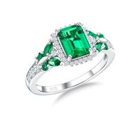 AGRULE Emerald Cut 925 Sterling Silver Luxury 3-4ct Large Halo Ruby Sapphire Amethyst Blue Green Birthstone Butterfly Ring Lovers Birthday, Artificial Emerald Silver, Created Emerald