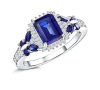 AGRULE Emerald Cut 925 Sterling Silver Luxury 3-4ct Large Halo Ruby Sapphire Amethyst Blue Green Birthstone Butterfly Ring Lovers Birthday, 10, Artificial Blue Sapphire Silver, Created Blue Sapphire